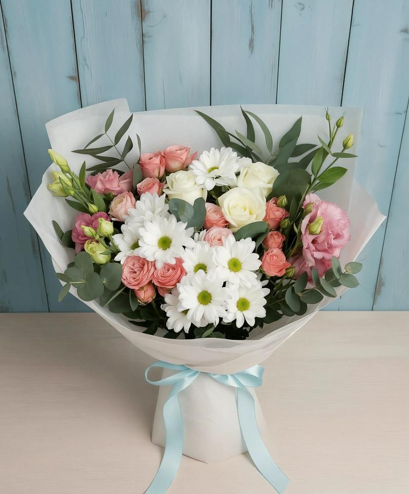 Букет цветов из: Розы, Лизиантусы и Хризантемы в Курлово