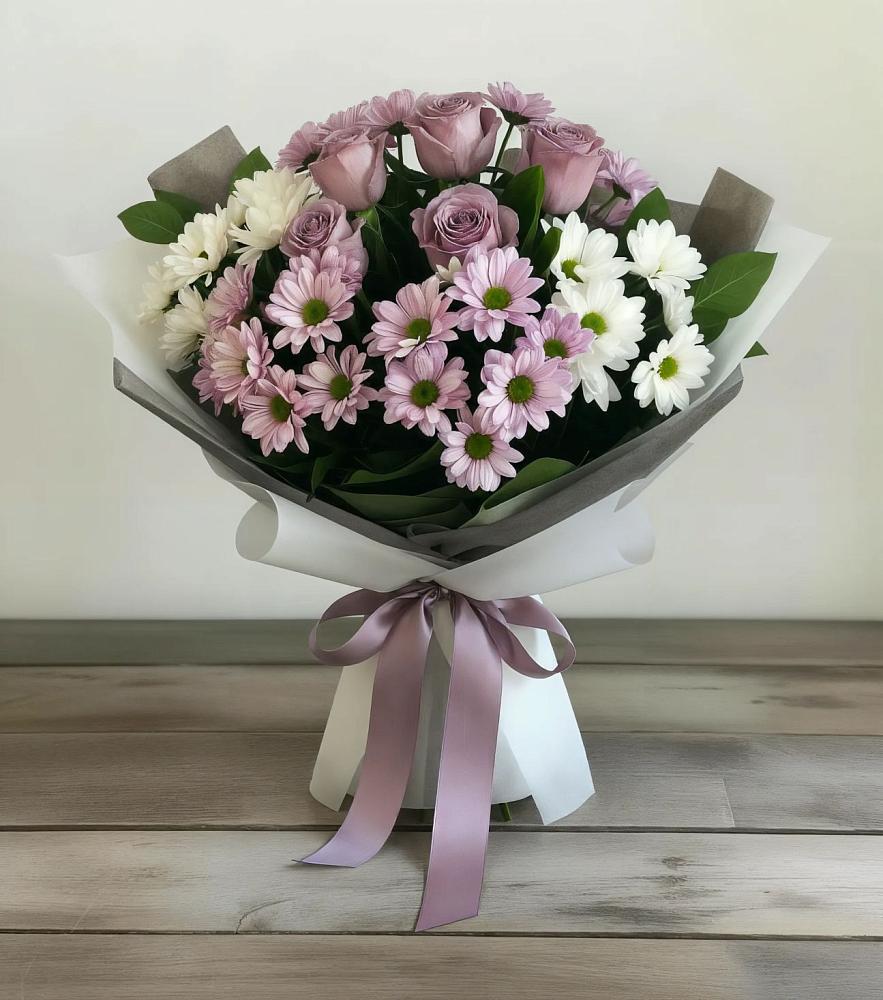 Букет цветов из: Хризантемы и Розы в Курлово