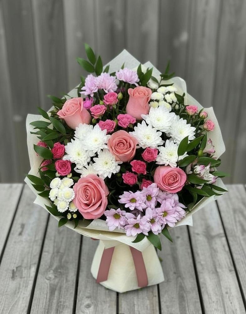 Букет цветов из: Альстромерии, Гвоздики, Розы и Хризантемы в Курлово