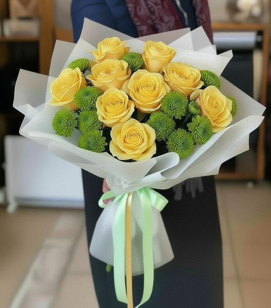 Букет цветов из: Хризантемы и Розы в Курлово