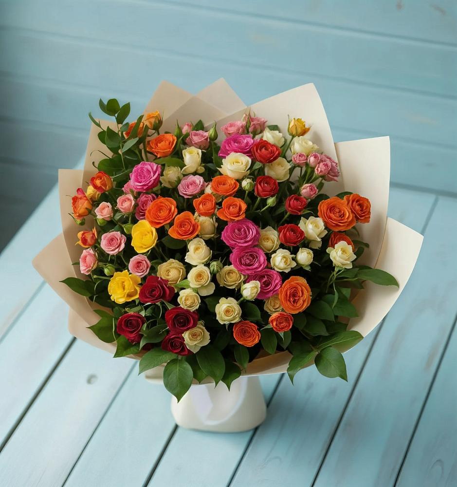 Букет Микс из разноцветных кустовых роз в Курлово
