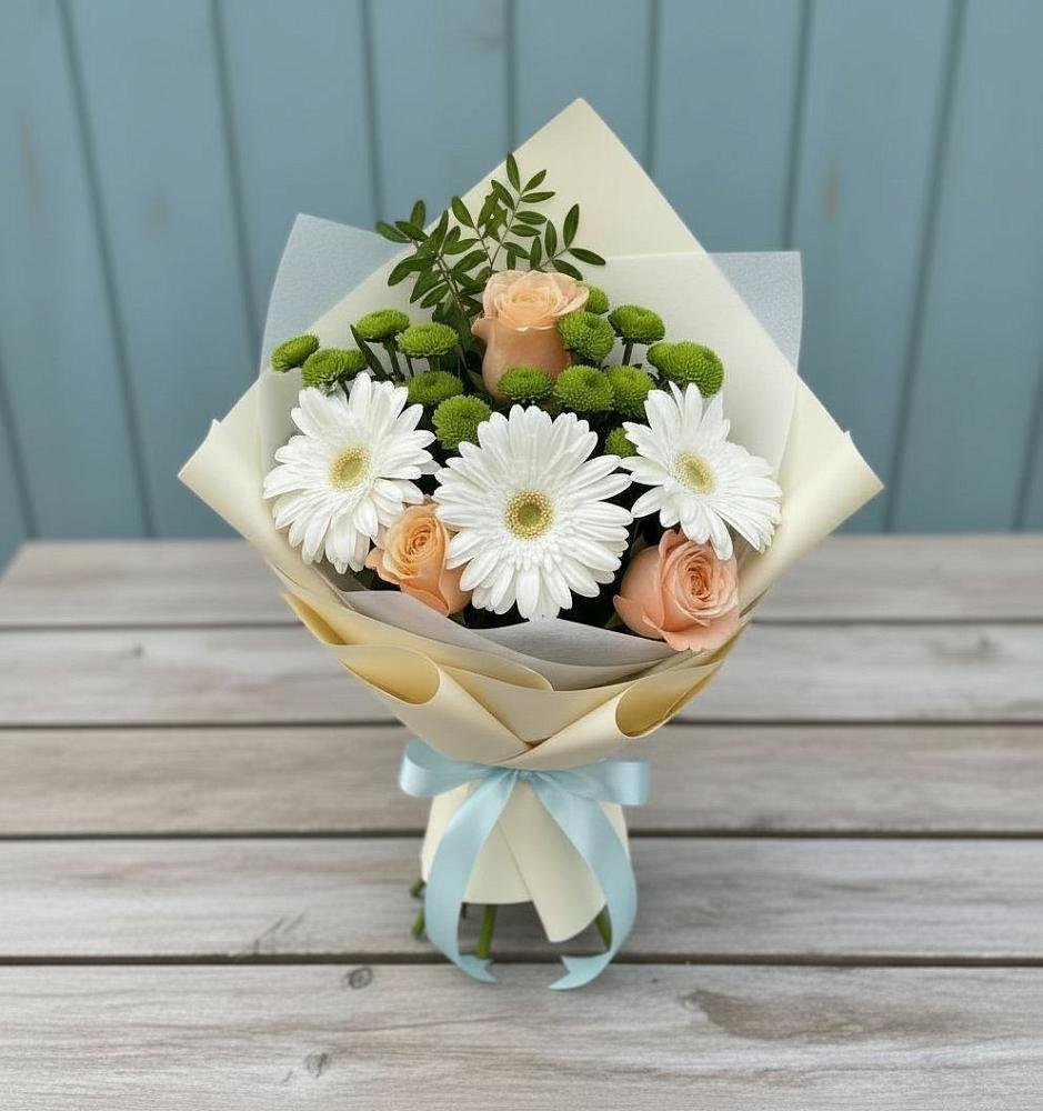 Букет цветов из: Герберы, Розы и Хризантемы в Курлово