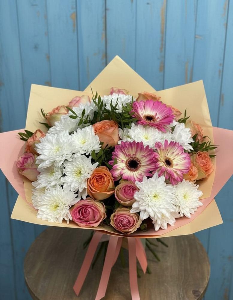 Букет цветов из: Розы, Герберы и Хризантемы в Курлово