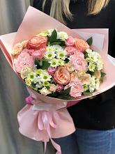 Букет нежные объятья в Курлово Букет цветов из: Гвоздики, Розы и Хризантемы в Курлово