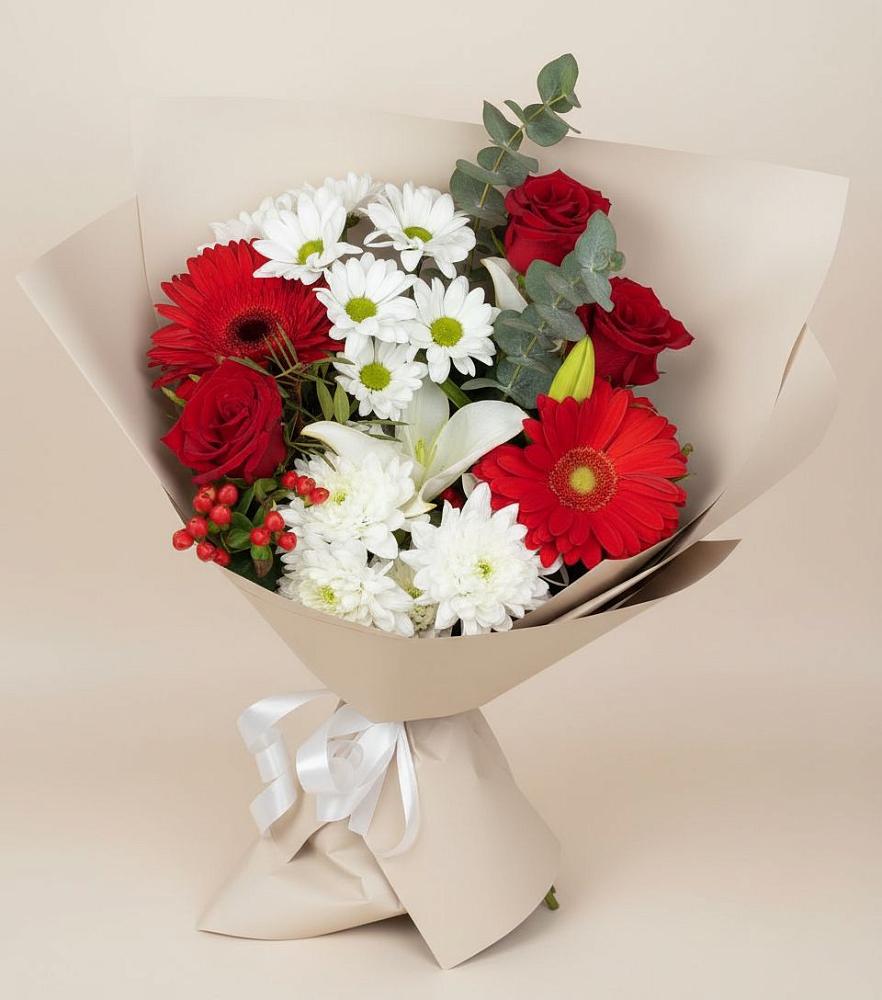 Букет цветов из: Розы, Хризантемы, Герберы и Лилии в Курлово