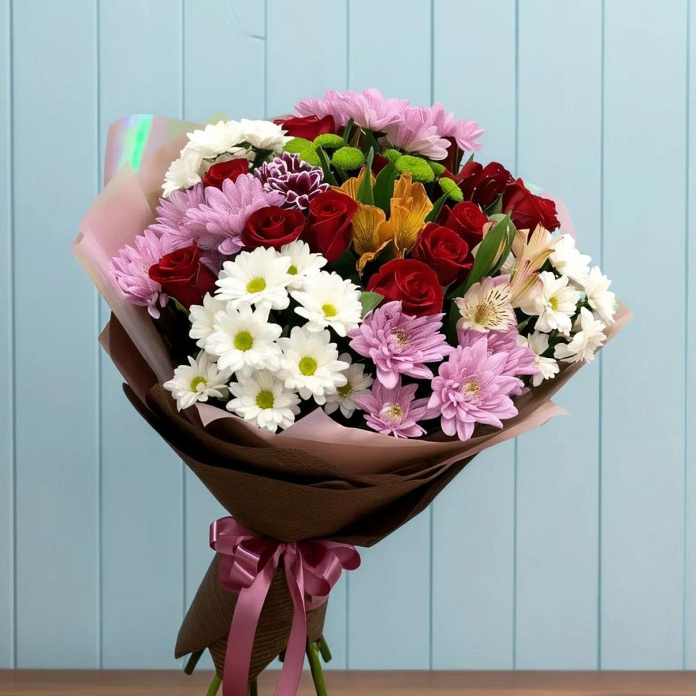 Букет цветов из: Розы, Хризантемы и Альстромерии в Курлово