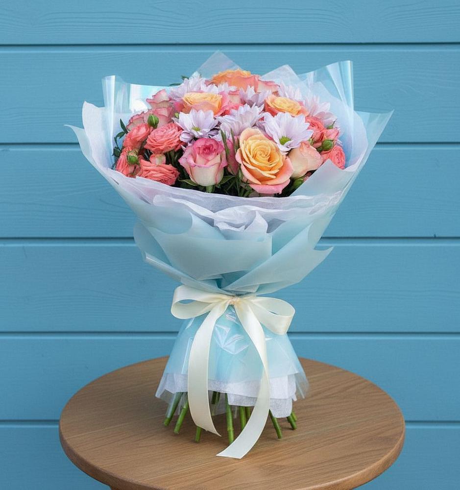 Букет цветов из: Хризантемы и Розы в Курлово