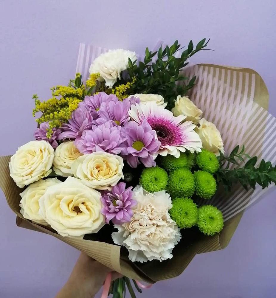 Букет цветов из: Хризантемы, Розы, Гвоздики и Герберы в Курлово