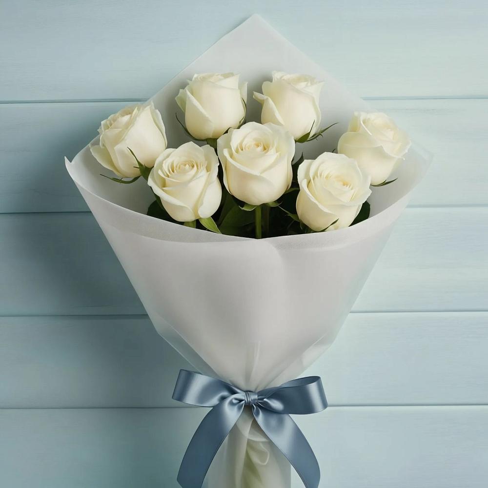 Букет 7 Белых роз Эдлесс Лав в Курлово