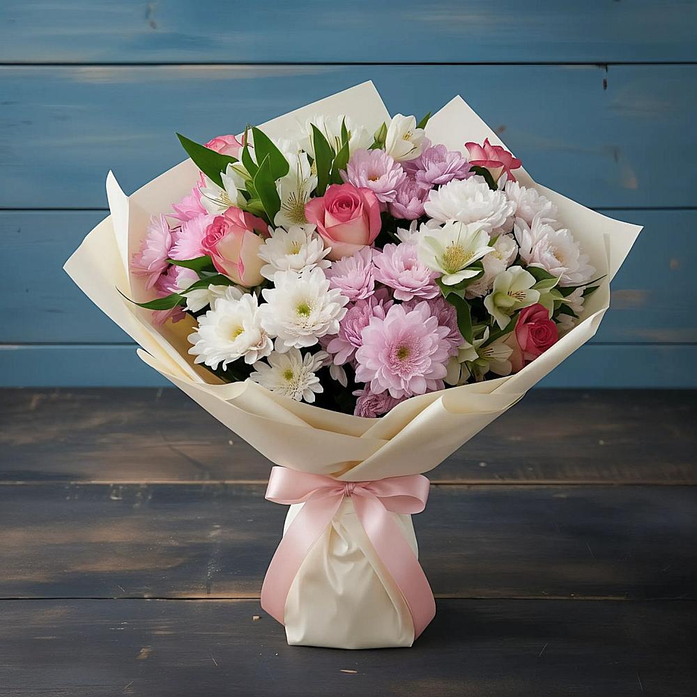 Букет цветов из: Хризантемы, Альстромерии и Розы в Курлово